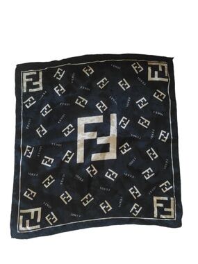 Fendi Black and Beige FF Logo Pocket Square